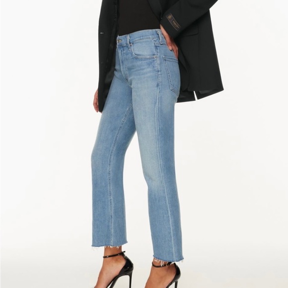 Isola High Waist Fray Hem Crop Bootcut Jeans In BLUE MOON - Picture 5 of 6